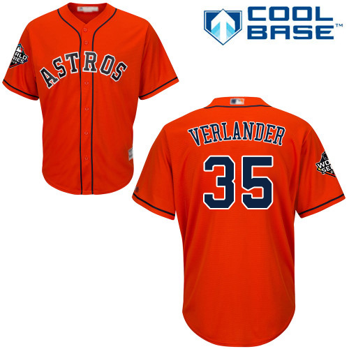 Astros #35 Justin Verlander Orange New Cool Base 2019 World Series Bound Stitched Baseball Jersey - Click Image to Close