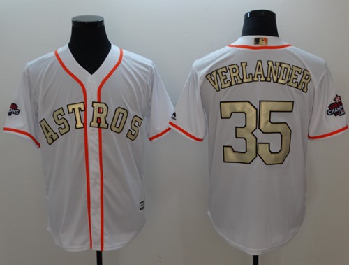 Astros #35 Justin Verlander White 2017 World Series Champions Gold Program Cool Base Stitched MLB Jersey - Click Image to Close