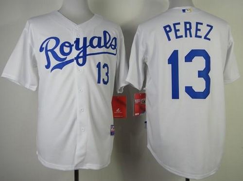 Royals #13 Salvador Perez White Cool Base Stitched MLB Jersey