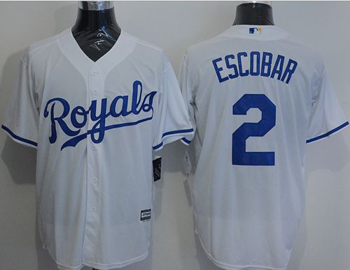 Royals #2 Alcides Escobar White New Cool Base Stitched MLB Jersey