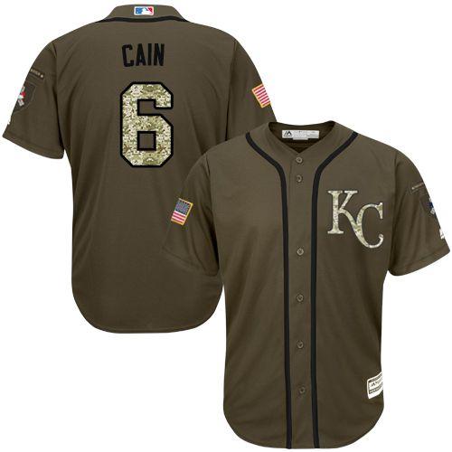 Royals #6 Lorenzo Cain Green Salute to Service Stitched MLB Jersey - Click Image to Close