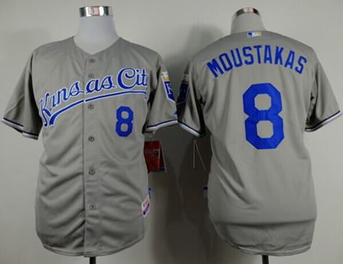 Royals #8 Mike Moustakas Grey Cool Base Stitched MLB Jersey