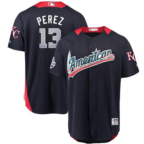 Royals #13 Salvador Perez Navy Blue 2018 All-Star American League Stitched MLB Jersey - Click Image to Close