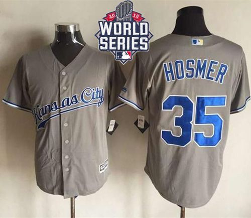 Royals #35 Eric Hosmer New Grey Cool Base W/2015 World Series Patch Stitched MLB Jersey - Click Image to Close