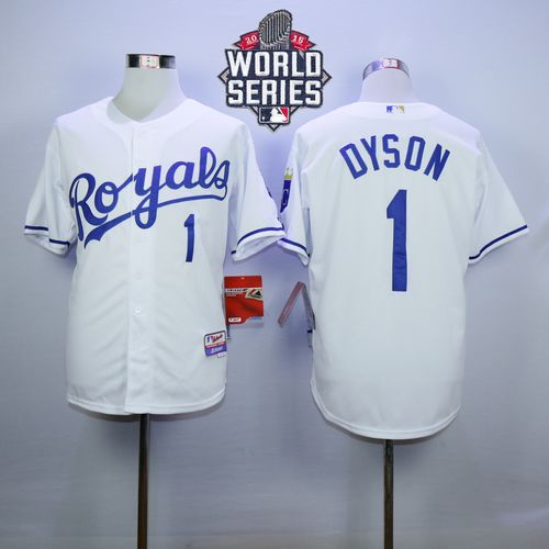 Royals #1 Jarrod Dyson White Cool Base W/2015 World Series Patch Stitched MLB Jersey