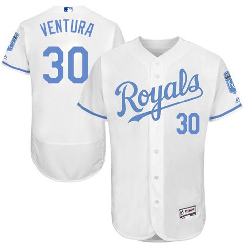 Royals #30 Yordano Ventura White Flexbase Authentic Collection Father's Day Stitched MLB Jersey - Click Image to Close