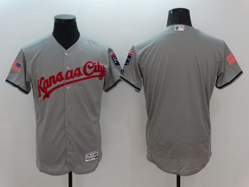 Royals Blank Grey Fashion Stars & Stripes Flexbase Authentic Stitched MLB Jersey - Click Image to Close