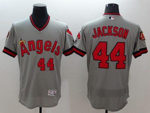 Angels of Anaheim #44 Reggie Jackson Grey Flexbase Authentic Collection Cooperstown Stitched MLB Jersey