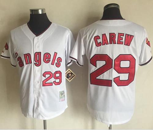 Mitchell and Ness Angels of Anaheim #29 Rod Carew White Stitched MLB Jersey