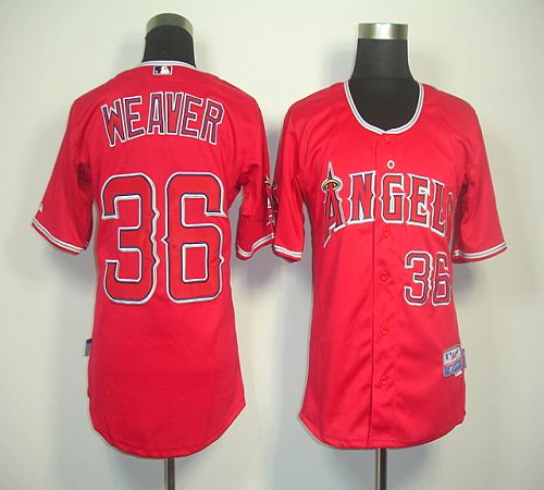 Angels of Anaheim #36 Weaver Jered Red Cool Base Stitched MLB Jersey - Click Image to Close