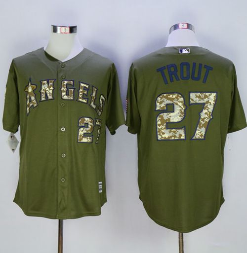 Angels of Anaheim #27 Mike Trout Green Camo New Cool Base Stitched MLB Jersey