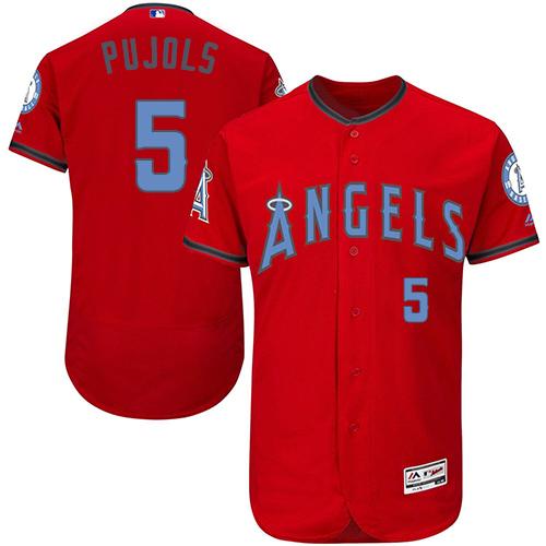 Angels of Anaheim #5 Albert Pujols Red Flexbase Authentic Collection Father's Day Stitched MLB Jersey - Click Image to Close