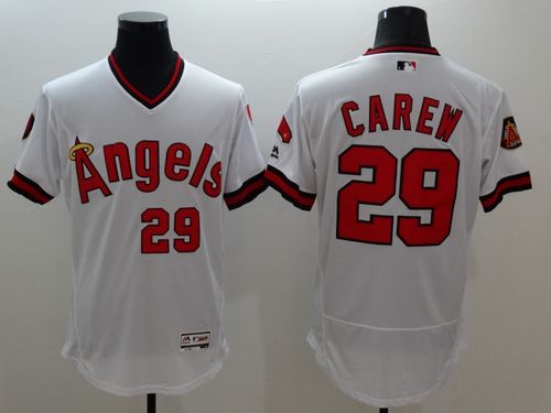 Angels of Anaheim #29 Rod Carew White Flexbase Authentic Collection Cooperstown Stitched MLB Jersey - Click Image to Close