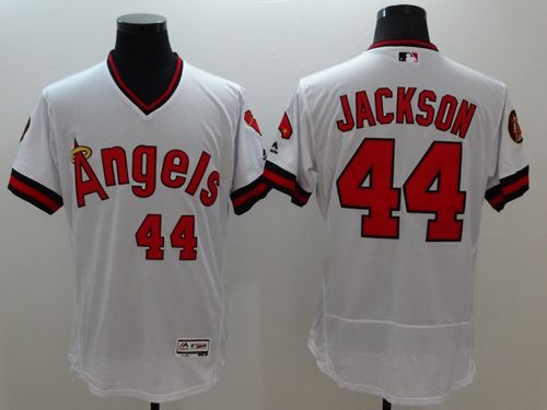 Angels of Anaheim #44 Reggie Jackson White Flexbase Authentic Collection Cooperstown Stitched MLB Jersey - Click Image to Close