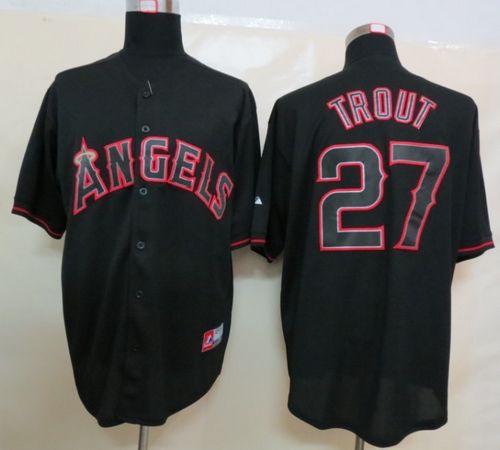 Angels of Anaheim #27 Mike Trout Black Fashion Stitched MLB Jersey