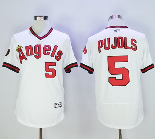 Angels of Anaheim #5 Albert Pujols White Flexbase Authentic Collection Cooperstown Stitched MLB Jersey