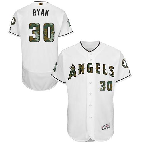 Angels of Anaheim #30 Nolan Ryan White Flexbase Authentic Collection Memorial Day Stitched MLB Jersey - Click Image to Close