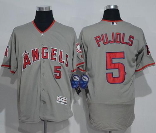 Angels of Anaheim #5 Albert Pujols Grey Flexbase Authentic Collection Stitched MLB Jersey