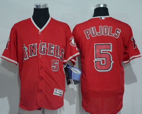 Angels of Anaheim #5 Albert Pujols Red Flexbase Authentic Collection Stitched MLB Jersey - Click Image to Close