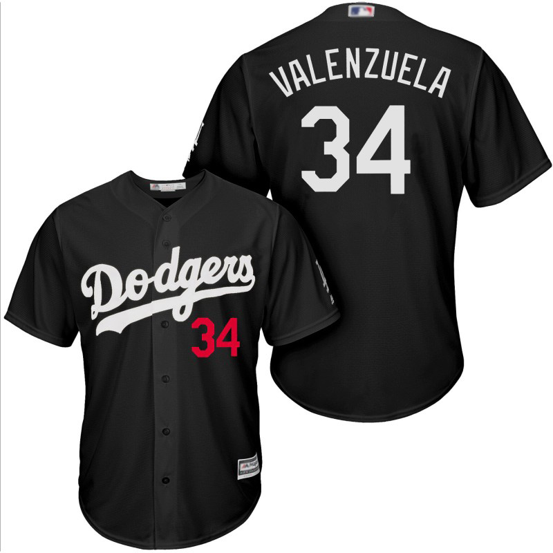 Dodgers #34 Fernando Valenzuela Black Turn Back The Clock Stitched Baseball Jersey - Click Image to Close