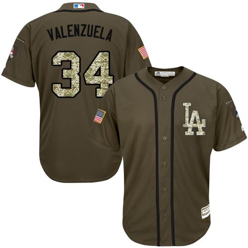 Dodgers #34 Fernando Valenzuela Green Salute to Service Stitched MLB Jersey - Click Image to Close