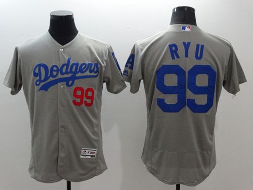 Dodgers #99 Hyun-Jin Ryu Grey Flexbase Authentic Collection Stitched MLB Jersey