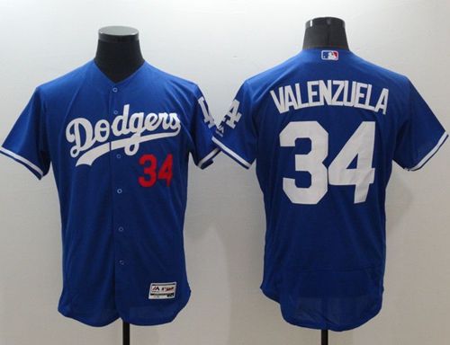 Dodgers #34 Fernando Valenzuela Blue Flexbase Authentic Collection Stitched MLB Jersey