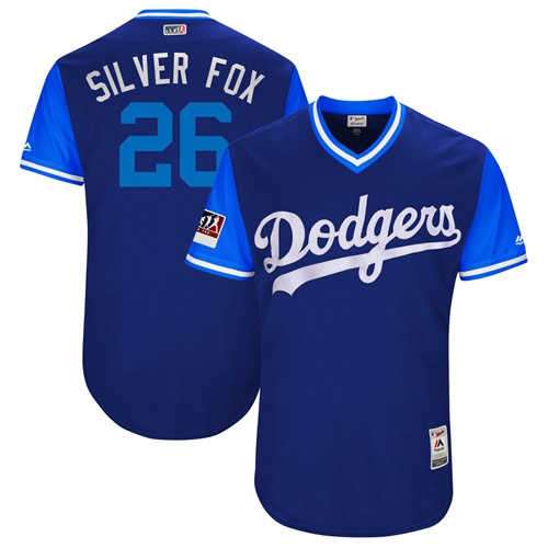 Dodgers #26 Chase Utley Royal "Silver Fox" Players Weekend Authentic Stitched MLB Jersey - Click Image to Close