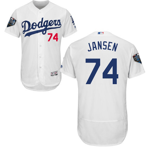 Dodgers #74 Kenley Jansen White Flexbase Authentic Collection 2018 World Series Stitched MLB Jersey - Click Image to Close