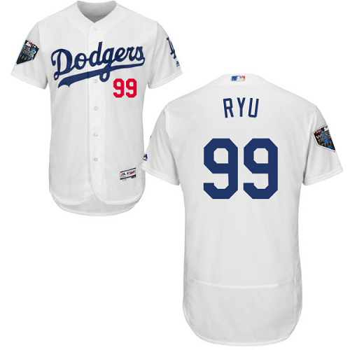 Dodgers #99 Hyun-Jin Ryu White Flexbase Authentic Collection 2018 World Series Stitched MLB Jersey - Click Image to Close