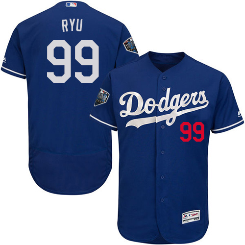 Dodgers #99 Hyun-Jin Ryu Blue Flexbase Authentic Collection 2018 World Series Stitched MLB Jersey - Click Image to Close