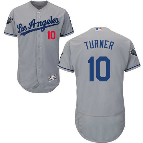 Dodgers #10 Justin Turner Grey Flexbase Authentic Collection 2018 World Series Stitched MLB Jersey - Click Image to Close