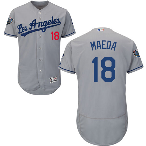 Dodgers #18 Kenta Maeda Grey Flexbase Authentic Collection 2018 World Series Stitched MLB Jersey - Click Image to Close