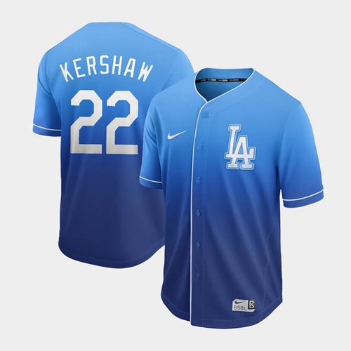 Dodgers #22 Clayton Kershaw Royal Fade Authentic Stitched Baseball Jersey