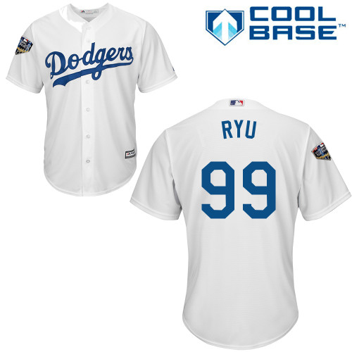 Dodgers #99 Hyun-Jin Ryu White New Cool Base 2018 World Series Stitched MLB Jersey - Click Image to Close