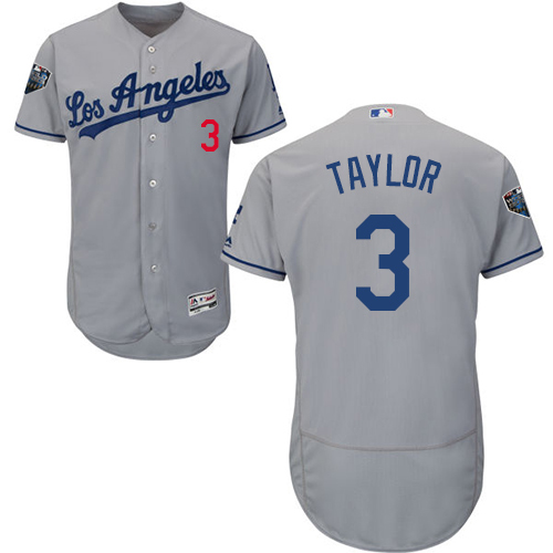 Dodgers #3 Chris Taylor Grey Flexbase Authentic Collection 2018 World Series Stitched MLB Jersey