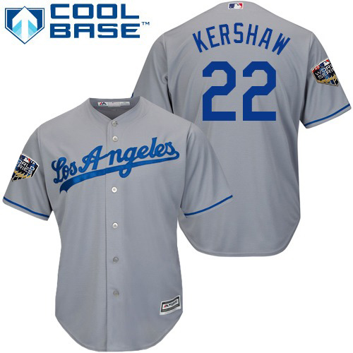 Dodgers #22 Clayton Kershaw Grey New Cool Base 2018 World Series Stitched MLB Jersey - Click Image to Close