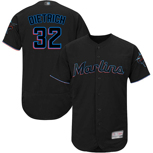 marlins #32 Derek Dietrich Black Flexbase Authentic Collection Stitched MLB Jersey - Click Image to Close