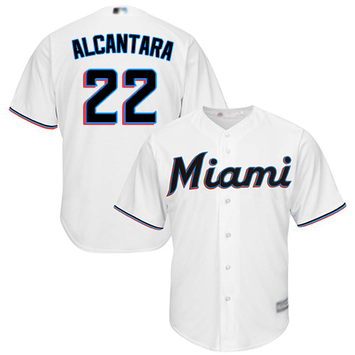 marlins #22 Sandy Alcantara White New Cool Base Stitched Baseball Jersey - Click Image to Close