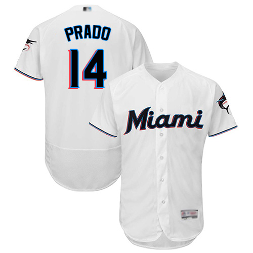 marlins #14 Martin Prado White Flexbase Authentic Collection Stitched MLB Jersey