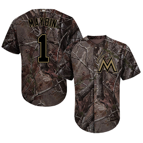 marlins #1 Cameron Maybin Camo Realtree Collection Cool Base Stitched MLB Jersey