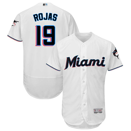 marlins #19 Miguel Rojas White Flexbase Authentic Collection Stitched MLB Jersey - Click Image to Close