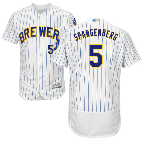 Brewers #5 Cory Spangenberg White Strip Flexbase Authentic Collection Stitched MLB Jersey