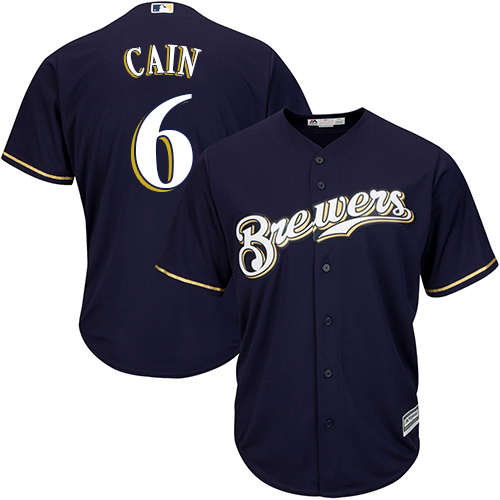 Brewers #6 Lorenzo Cain Navy Blue New Cool Base Stitched MLB Jersey - Click Image to Close