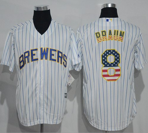 Brewers #8 Ryan Braun White(Blue Strip) USA Flag Fashion Stitched MLB Jersey