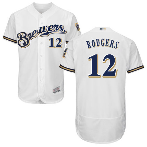 Brewers #12 Aaron Rodgers White Flexbase Authentic Collection Stitched MLB Jersey