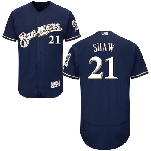 Brewers #21 Travis Shaw Navy Blue Flexbase Authentic Collection Stitched MLB Jersey - Click Image to Close