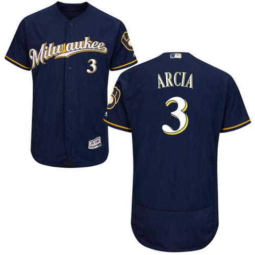 Brewers #3 Orlando Arcia Navy Blue Flexbase Authentic Collection Stitched MLB Jersey