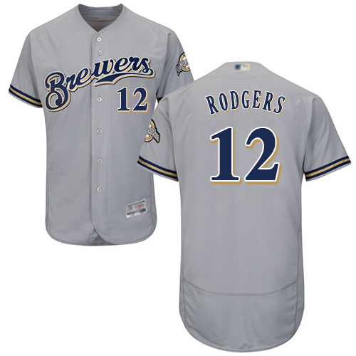 Brewers #12 Aaron Rodgers Grey Flexbase Authentic Collection Stitched MLB Jersey