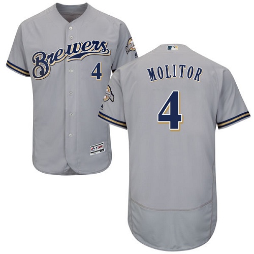 Brewers #4 Paul Molitor Grey Flexbase Authentic Collection Stitched MLB Jersey